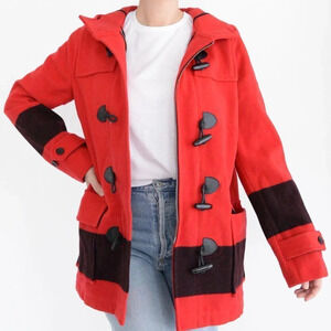 Stylish Red Toggle Pea Coat